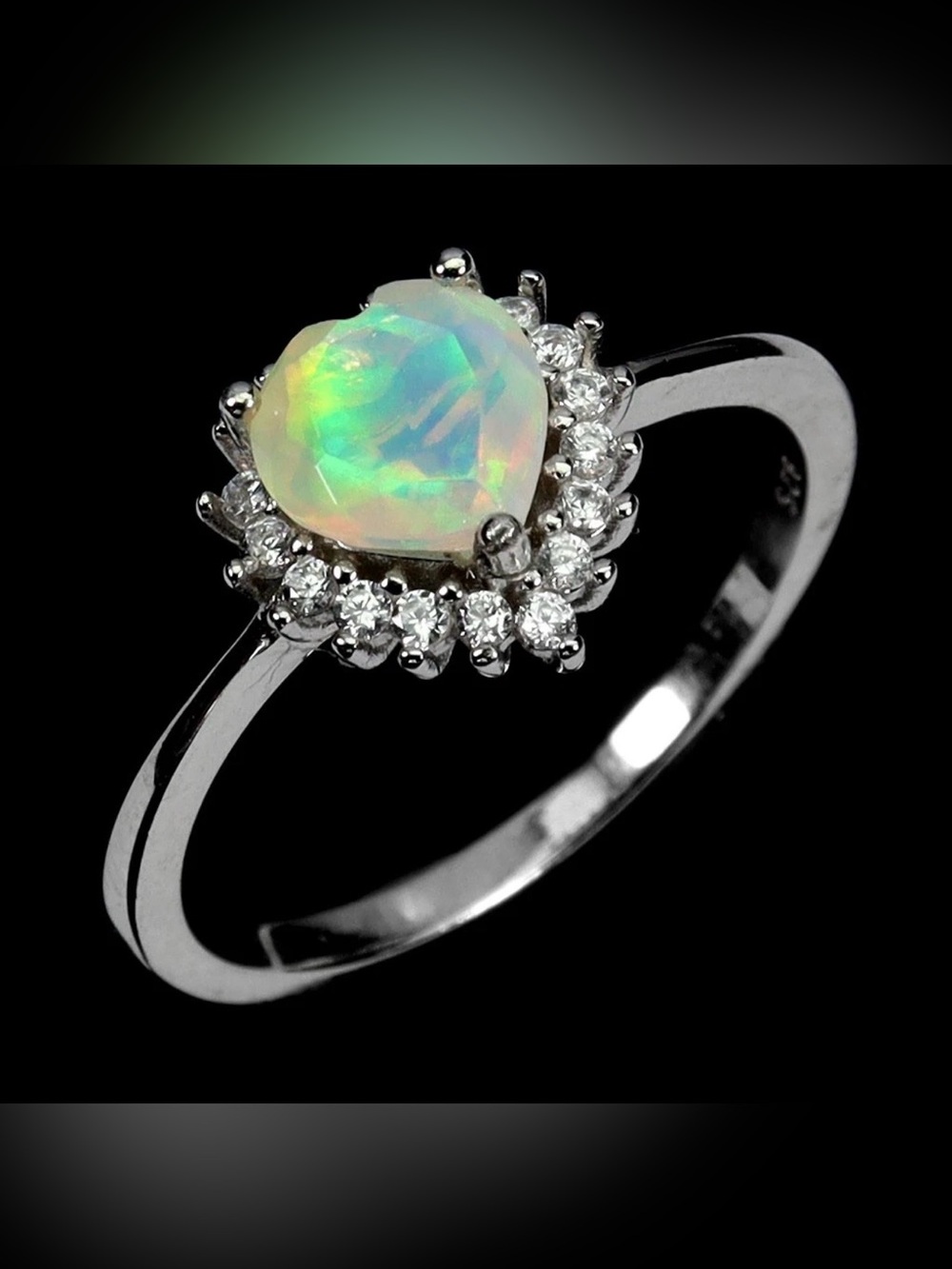Stunning Natural Crystal Fire Opal Halo Ring in 925 Sterling Silver Sz 6